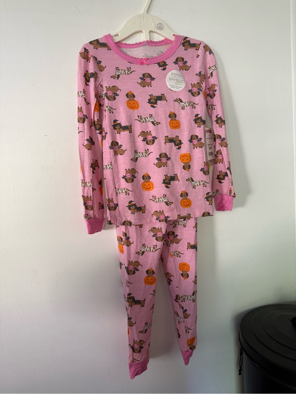 Girls Pink Halloween Dachshund Pajama Set